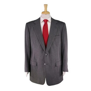 Albert Lam Bespoke Master Tailor Gray Herringbone Flannel Wool 2-Btn Suit 42R